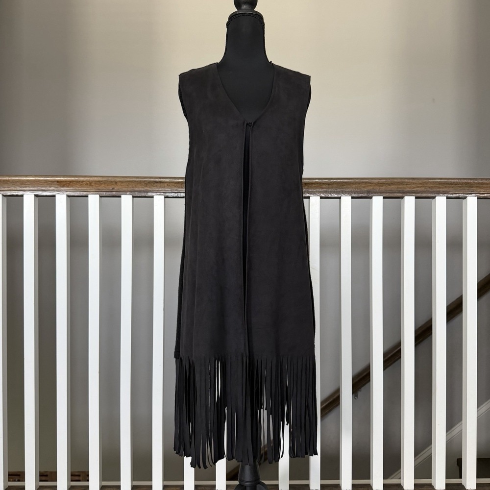 Neiman Marcus Women Fringe Faux Suede Vest Large Coachella Boho Festival Western